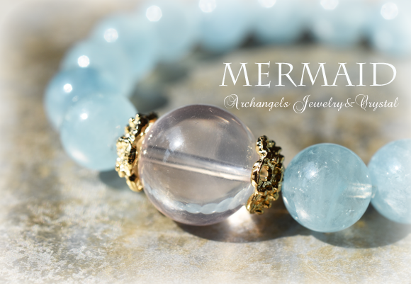 天然石 パワーストーン|マダガスカル産スターローズクォーツ アクアマリン マーメイド 人魚姫 ブレスレット アーキエンジェルズ