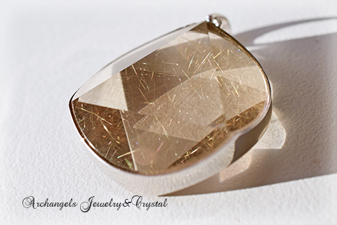 天然石 パワーストーン|ルチルクォーツ 針入り水晶 金紅石入り水晶 金運 財運 ペンダント 六芒星 デビッドスター