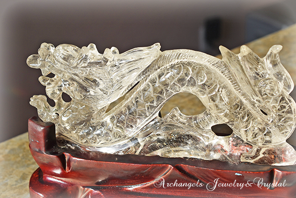 天然石 パワーストーン|ドラゴン 龍 竜 クリアクォーツ 水晶 ルチルクォーツ 針入り水晶 カーヴィング アーキエンジェルズ
