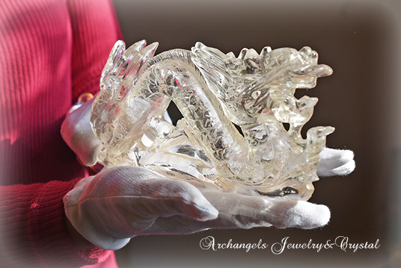 天然石 パワーストーン|ドラゴン 龍 竜 クリアクォーツ 水晶 ルチルクォーツ 針入り水晶 カーヴィング アーキエンジェルズ