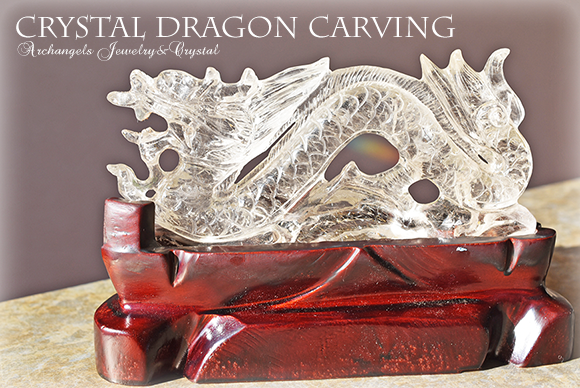天然石 パワーストーン|ドラゴン 龍 竜 クリアクォーツ 水晶 ルチルクォーツ 針入り水晶 カーヴィング アーキエンジェルズ