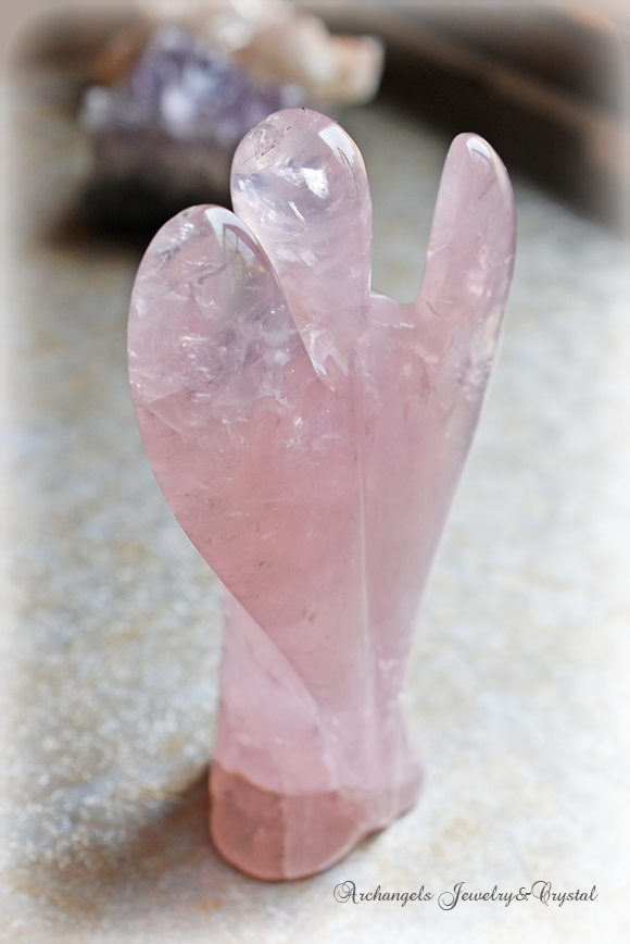 天然石 パワーストーン|ローズクォーツ　薔薇水晶 エンジェル 天使 カーヴィング 彫刻 オブジェ 浄化 アーキエンジェルズ