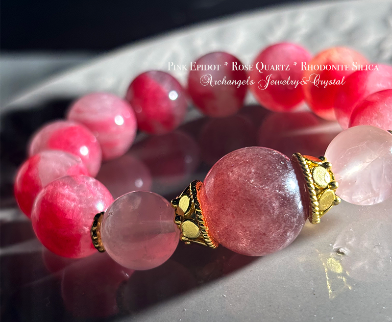 ジュエル・ブレス 「Lovebirds」ピンクエピドート*ローズクォーツ