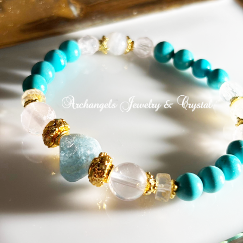 Amuletブレス「Mermaid#1」アクアマリン*ローズクォーツ