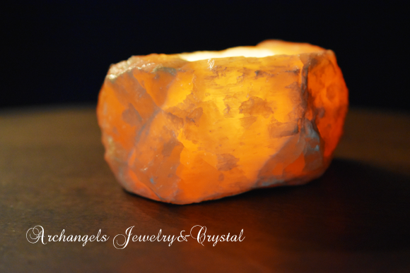 天然石 パワーストーン|　　オレンジカルサイト　キャンドルホルダー　原石　ヒーリング　癒し