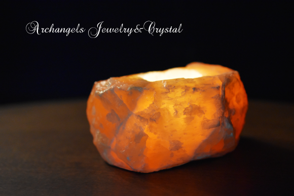 天然石 パワーストーン|　　オレンジカルサイト　キャンドルホルダー　原石　ヒーリング　癒し