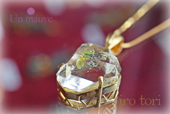 天然石 パワーストーン|オイルインクォーツ　水晶　ペンダント　silver925 18K gold plated　Un mauve アンモーヴ